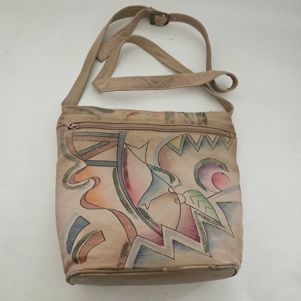 Vintage Sam Sam Hand Painted Leather Art Boho Crossbody Bag Purse Cottage